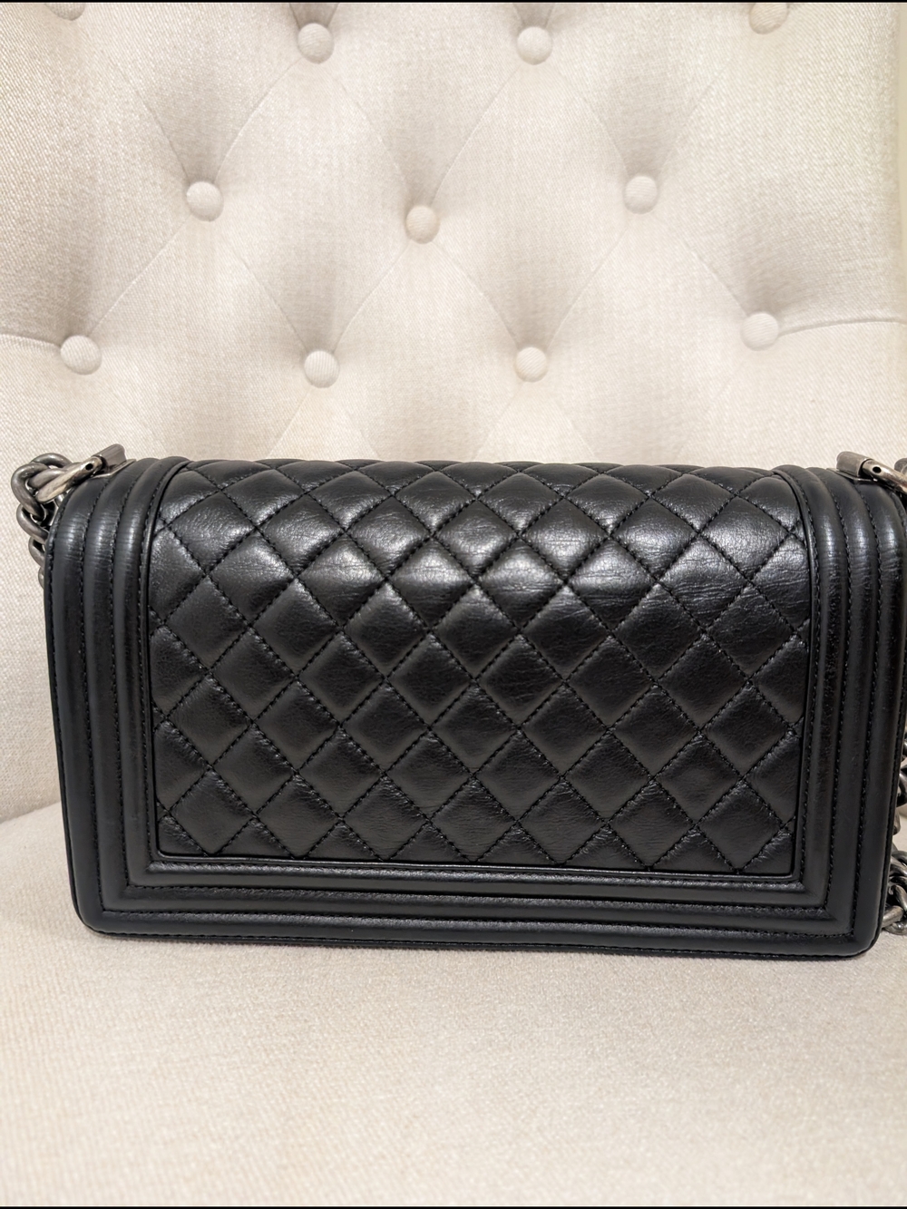 Chanel Black Quilted Leather Boy Bag with Chain Strap - Picture 3 of 17